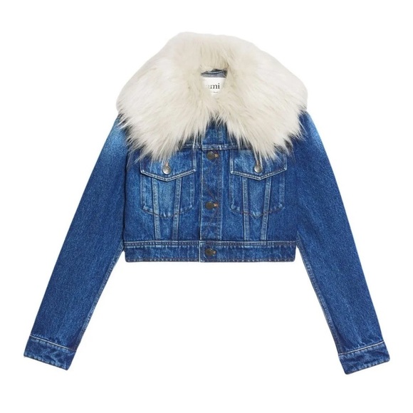 Ami Alexandre Mattiussi Jackets & Blazers - NWT Ami Paris Denim Jacket with White Faux Fur Collar
